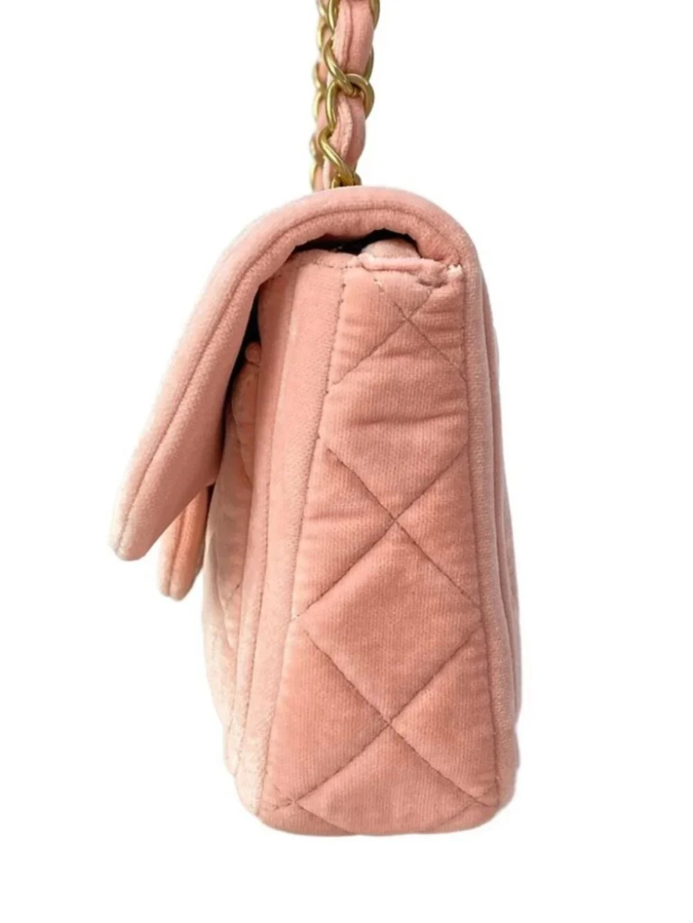 CHANEL Matelasse Pink Velour Shoulder Bag gold hardware